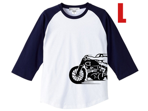 スピードアディクト サイドプリント Raglan 3/4 Sleeves T-shirt WHITE × NAVY L/白七分袖長袖ロンteeラグランアメカジ古着ハーレーharley