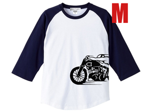 スピードアディクト サイドプリント Raglan 3/4 Sleeves T-shirt WHITE × NAVY M/白トライアンフボンネビルt100t120t140tr6サンダーバード