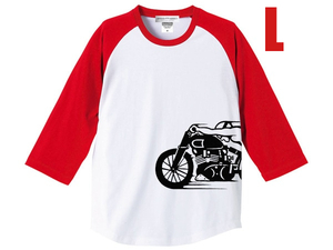  скорость Addict боковой принт Raglan 3/4 Sleeves T-shirt WHITE × RED L/ 7 минут рукав la gran long tee Honda Kawasaki Yamaha Suzuki б/у одежда usa