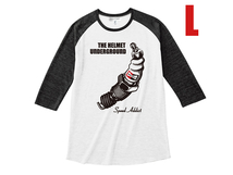 THE HELMET UNDERGROUND Raglan 3/4 Sleeves T-shirt WHITE × BLACK L/長袖白黒ラグランスポーツスタービッグツインカムダイナソフテイル_画像1