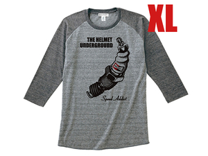 THE HELMET UNDERGROUND Raglan 3/4 Sleeves T-shirt GRAY × BLACK XL/ハーレーダビッドソンヴィンテージvintageクラシック単車国産旧車會