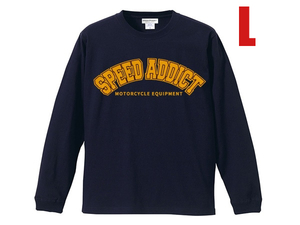 SPEED ADDICT COLLEGE LOGO L/S T-shirt NAVY L/紺ネイビーカレッジロゴ長袖tシャツロンteeuclaharvardyaleアメカジヴィンテージ古着60s70s