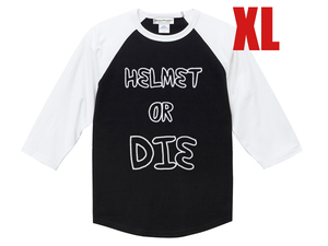 HELMET OR DIE Raglan 3/4 Sleeves T-shirt BLACK × WHITE XL/nortonducatimv agustaベスパmodsエースカフェレーサーアメカジ古着usa60s