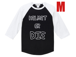 HELMET OR DIE Raglan 3/4 Sleeves T-shirt BLACK × WHITE M/ハーレーチョッパーナックルヘッドパンヘッドショベルヘッドエボツインカム