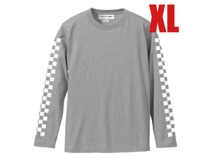 袖CHECKER L/S Tシャツ GRAY XL/バイク乗り自動二輪車チェック柄格子柄長袖オールドスクールvmxスクーター中型大型モーターサイクル英国車