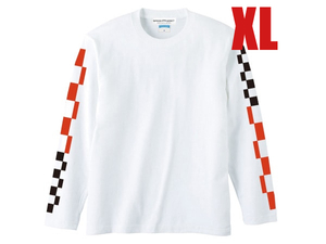 袖CHECKER & STRIPE L/S T-shirt WHITE XL/アメリカンバイクレーサーレーシングダートレースvmxオフロードバイクエンデューロトレール60s