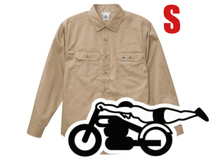 WORK SHIRT スピードアディクト BEIGE S/ヴィンテージvintageハーレーharleyチョッパーバイク乗り刺繍ワッペンワンポイントツイルシャツusa