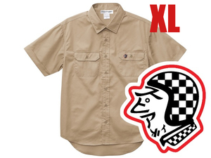 WORK SHIRT S/S SPEED ADDICT TRADE MARK BEIGE XL/半袖シャツワークシャツアメカジ古着60s70s刺繍ワッペン英車英国車トライアンフ60s70s