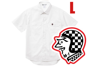 WORK SHIRT S/S SPEED ADDICT TRADE MARK WHITE L/半袖シャツワークシャツハーレーチョッパーバイクヴィンテージアメカジ刺繍ワンポイント