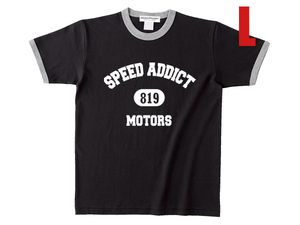 SPEED ADDICT 819 COLLEGE LOGO Ringer T-shirt BLACK × GRAY L/リンガーtシャツchampionチャンピオンリバースウィーブsweatスウェットusa