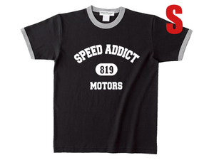 SPEED ADDICT 819 COLLEGE LOGO Ringer T-shirt BLACK × GRAY S/カレッジロゴリンガーteeuclaharvardyaleアメカジヴィンテージ古着80s90s