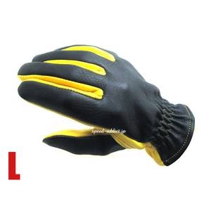 NAPA GLOVE 875BG BLACK ×GOLD L/ナパグローブ黒ブラック金色ゴールド裏地なし裏地無しバイク用手袋鹿革本革防寒防雨レザーグローブ定番