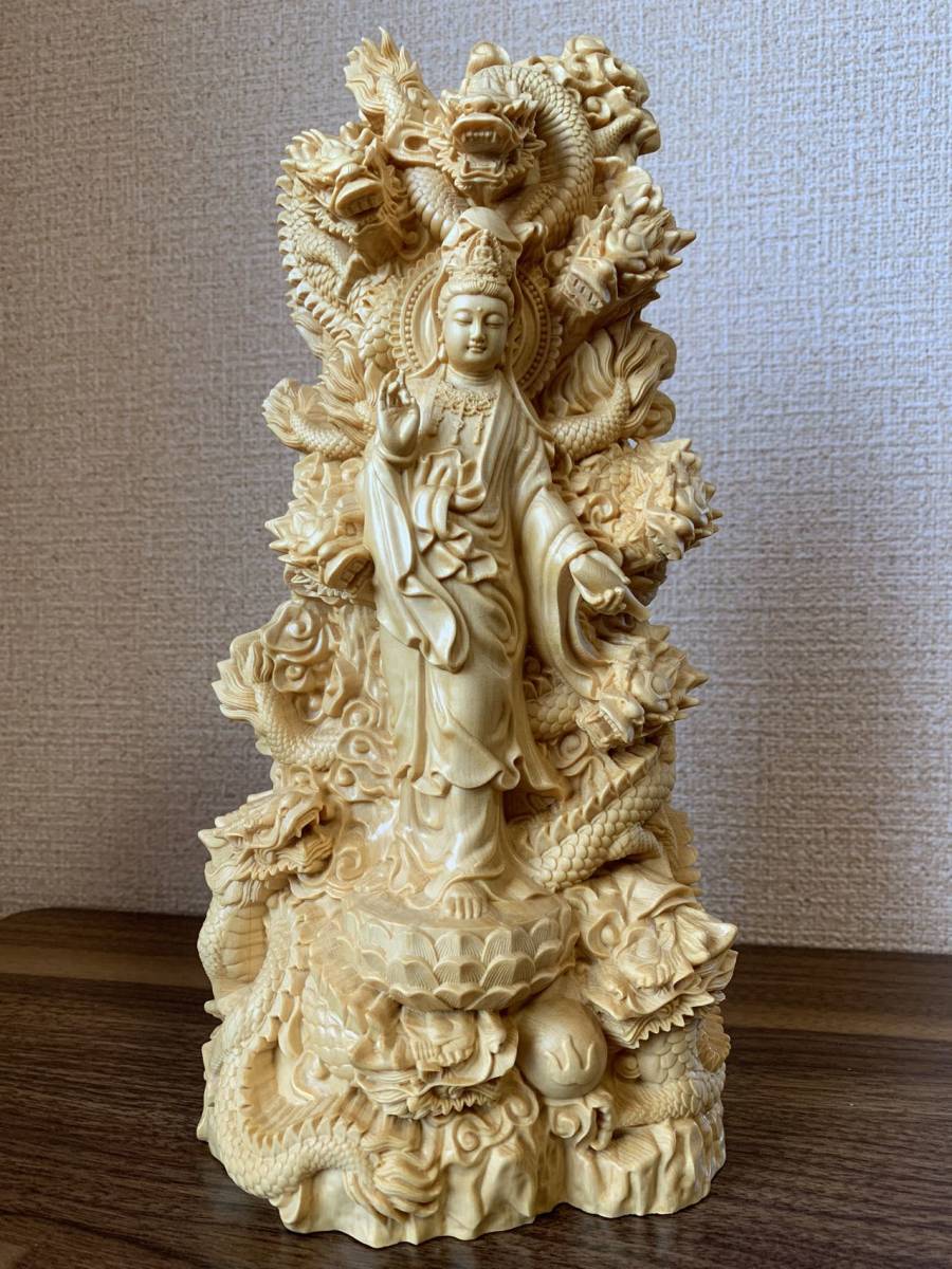 古鉄製 観音菩薩像 細密彫刻 龍上観音像 乘観音 仏教美術 古銅仏像