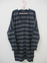 TOMMY HILFIGER　Wool Cashmere Blend　トミーヒルフィガージャパン　ワンピース　Ｖネック　レディース　Ｍ　濃紺・グレー、ボーダー_画像1