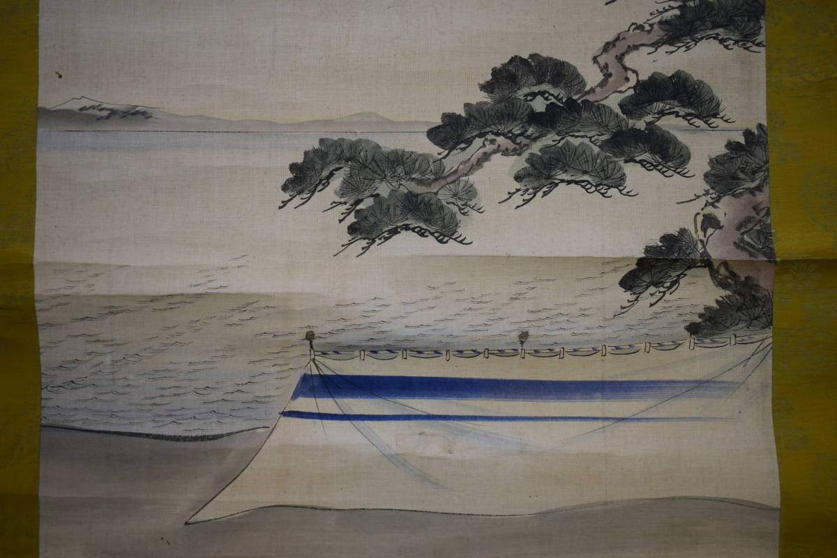[Desconocido] // Autor desconocido / Junto al lago / Cortina / Lago / Pino / Pergamino colgante Hotei-ya HJ-773, Cuadro, pintura japonesa, Paisaje, viento y luna