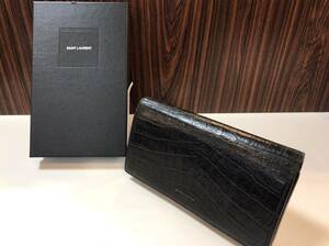 SAINT LAURENT sun rolan 372267 long wallet leather type pushed . black JS-330499