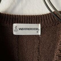 古着 立体編みセーター ケーブル編み 模様編み ボーダー ジャカード Vネック ブラウン 茶色 アースカラー レトロ M ウール_画像8