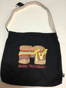 MTV BURGER SHOULDER TOTEBAG# MTV парусина сумка на плечо черный # долгосрочное хранение * неиспользуемый товар * не использовался товар * с биркой 