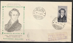 作曲家　ベッリーニ　生誕１５０年　初日カバー　イタリア　１９５２年