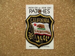 90s カリフォルニア リパブリック州旗 米国製ビンテージ刺繍ワッペン/エンブレムくま熊patchesベアー旅行アメリカ旅MADE IN USAキャンプ D3