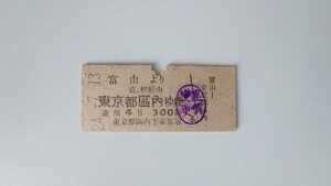 ▽国鉄▽富山より都区内ゆき乗車券▽B型硬券昭和24年