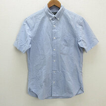 y■ユナイテッドアローズ/UNITED ARROWS B&Y 半袖ボタンダウンシャツ■白/青【メンズL】MENS/細身/36【中古】_画像1