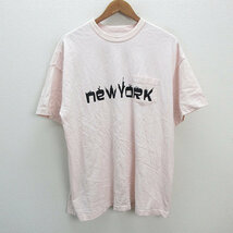 s■ジョンブル/Johnbull NEW YORKプリント オーバーサイズTシャツ【M】ピンク/MENS/134【中古】_画像1