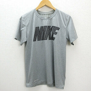 Z■ナイキ/NIKE DRY-FITゴツナイキロゴプリント Tシャツ■灰【メンズM】MENS/39【中古】■