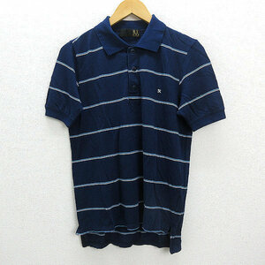 Z# сделано в Японии # Rico /RICO искусственный шелк рубашка-поло с коротким рукавом # темно-синий [ мужской S]MENS/ тонкий 94[ б/у ]#