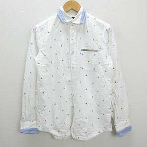 X* Ships /SHIPS. total pattern embroidery round color long sleeve shirt [M] white MENS/20[ used ]#