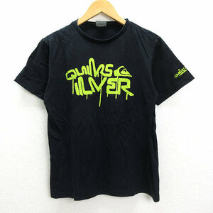 X★ クイックシルバー/QUIKSILVER ロゴプリントTシャツ【メンズS】黒MENS/LADIES可/133【中古】■