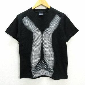 y# Beams T/BEAMS T stretch print T-shirt # black [ men's S]MENS/ beautiful goods 122[ used ]#