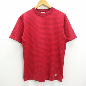 X★ グッドウェア/GOODWEAR ボーダー柄 クルーネックTシャツ【M】赤MENS/68【中古】■