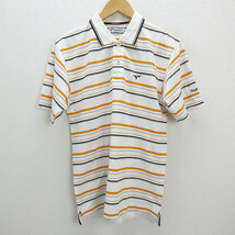 Z■ツアーステージ/TOURSTAGEボーダー 半袖 鹿の子ポロシャツ/ゴルフシャツ■白【メンズM】MENS/GOLF98【中古】■_画像1