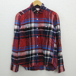 X★ ビームス/International Gallery BEAMS CUSTOM FIT チェック柄 長袖ネルシャツ【S】赤MENS/49【中古】■