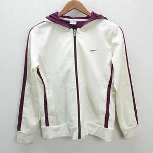 z# Nike /NIKE FIT THERMA обратная сторона ворсистый полный Zip парка Logo .? тренировка одежда [L] белый фиолетовый /LADIES#26[ б/у ]