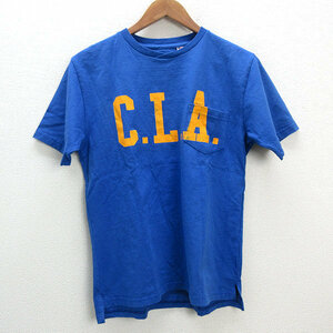 y■USA製■バーンズ/BARNS C.L.AプリントTシャツ■青【メンズS】MENS/アメカジ/141【中古】