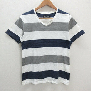 a# made in Japan # Ships /SHIPS border pattern T-shirt [L] white navy blue /MENS/101[ used ]