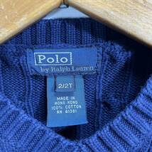 ■ 子供用 Polo by Ralph Lauren ポロ ラルフローレン 刺繍 ポニー ケーブルニット ベスト 古着 サイズ2/2T ネイビー アメカジ ■_画像6