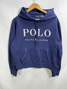 ■ 子供用 POLO RALPH LAUREN ポロ ラルフローレン 刺繍ロゴ入り スウェット フーディー 古着 サイズXL ネイビー アメカジ パーカー ■