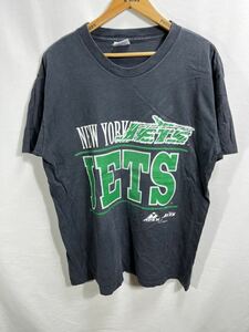 ■ 90s 90年代 USA製 ビンテージ NFL ニューヨーク ジェッツ ロゴイラストプリント 半袖 Tシャツ サイズL 黒 アメカジ ホッケー JETS ■