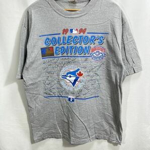 ■ 90s CANADA製 ビンテージ MLB ブルージェイズ サイン入り イラストプリント Tシャツ 1994 Collector's Edition Champions Blue Jays ■の画像1