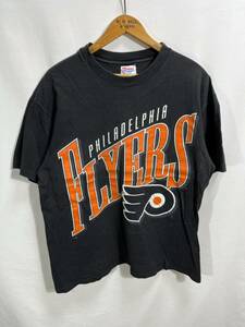 ■ 90s 90年代 ビンテージ USA製 Hanes ヘインズ NHL フィラデルフィア フライヤーズ ロゴプリント 半袖 Tシャツ LARGE ホッケー FLYERS ■