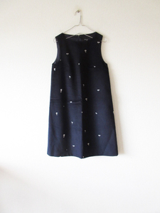 美品 naruse / ナルセ nohara wool one piece F NAVY * atelier naruse アトリエナルセ 刺繍 ウール ワンピース ドレス