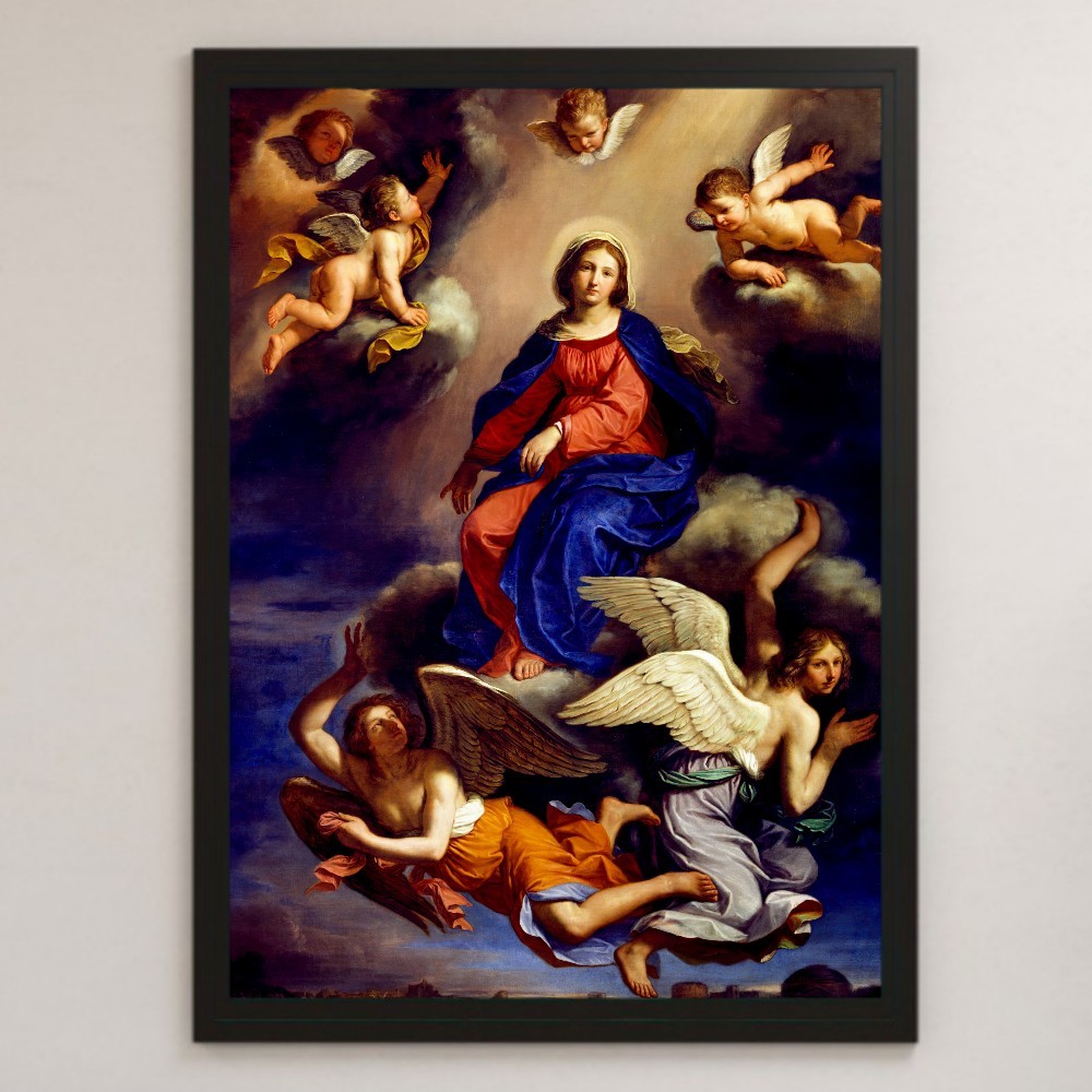 Guercino의 성모 마리아 가정 그림 미술 광택 포스터 A3 바 카페 클래식 인테리어 종교 그림 메리 기독교 영적, 거주, 내부, 다른 사람