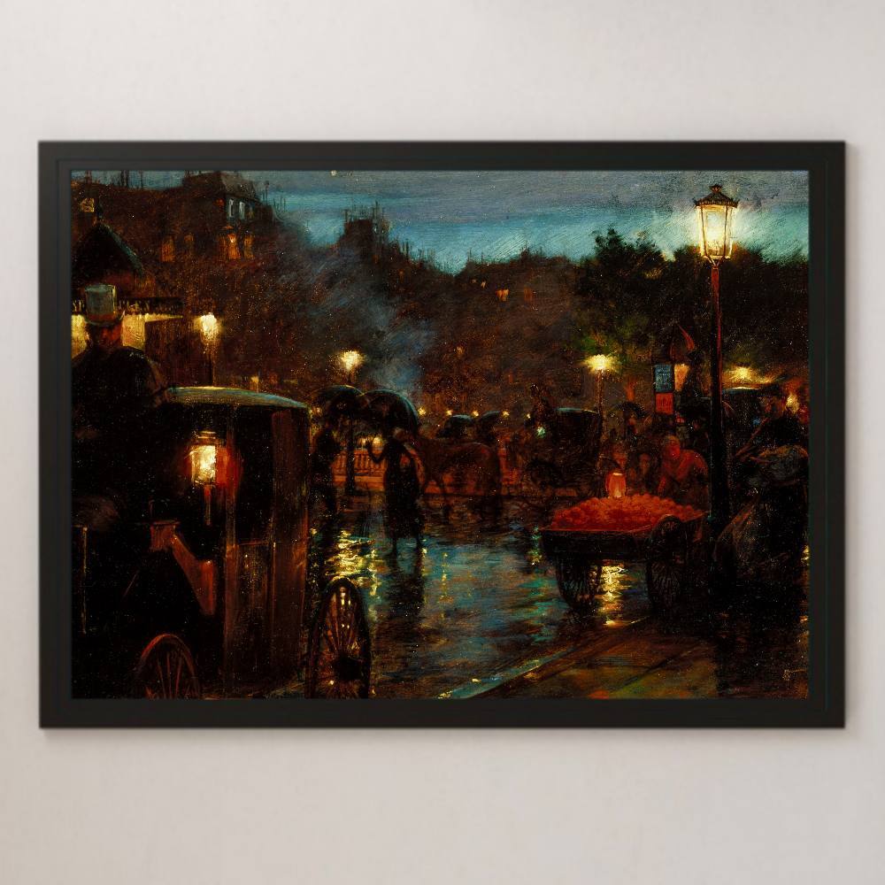 Charles Courtney Curran Paris at Night Painting Art Glossy Poster A3 Bar Cafe Classic Interior Landscape France Night View Street Light, residence, interior, others