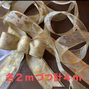 ワイヤーエッジリボン2パターンセットゴールド