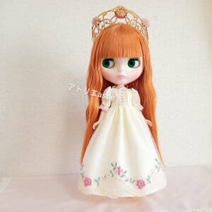  free shipping! hand made Neo Blythe * Licca-chan. clothes [ Cross ribbon. chu-ru race dress ] Blythe clothes One-piece dress floral print 