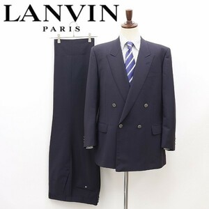 ◆LANVIN ランバン ロゴメタル釦 モヘヤ ダブルブレスト スーツ 紺 ネイビー ST50-56/91