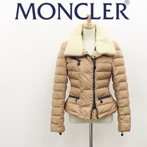 ●MONCLER モンクレール FRENE 襟ムートン ロゴワッペン付き ダウン ジャケット ベージュ 1